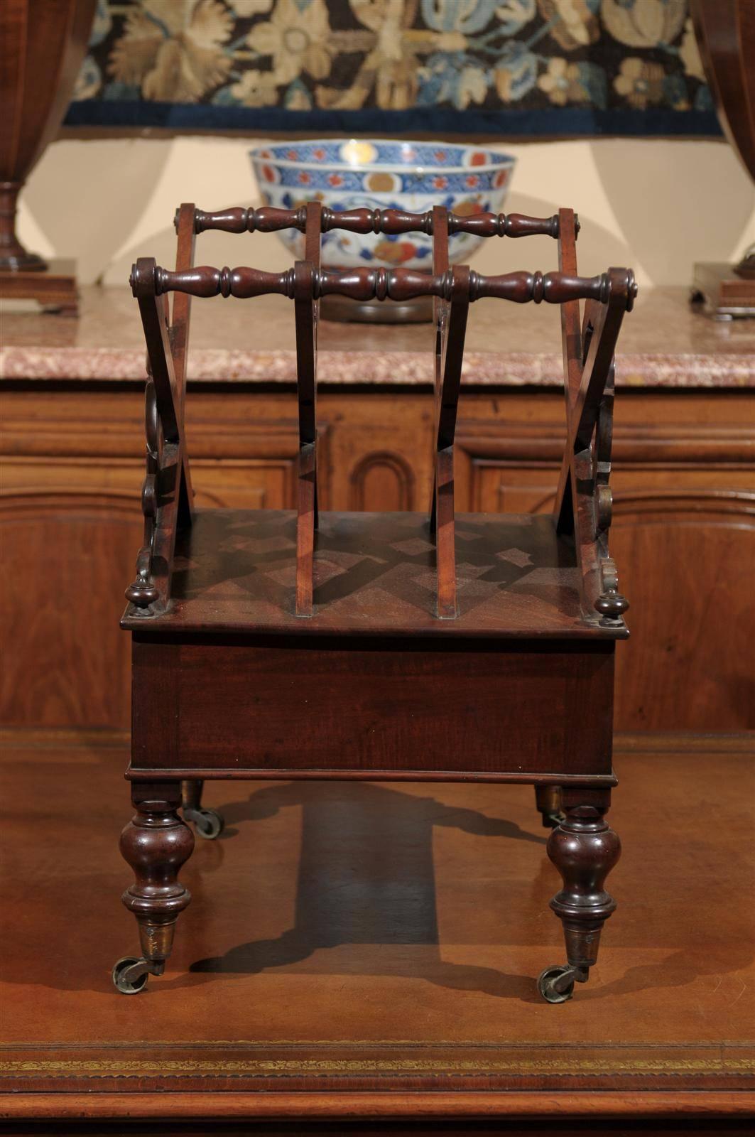 19th Century English Mahogany Canterbury with Drawer and Wreath Design For Sale 7