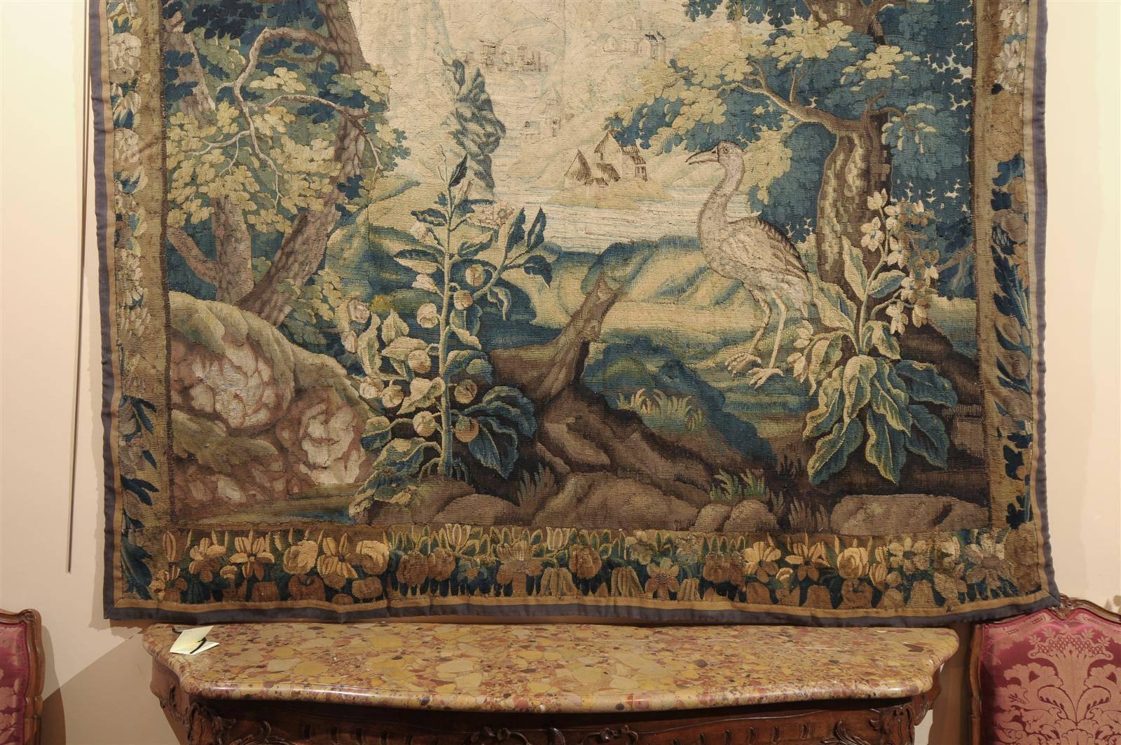 Large 18th Century French Aubusson Tapestry with Bird 2