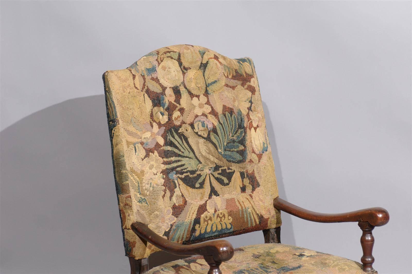 18th Century French Louis XIII Style Walnut Fauteuil in Tapestry Upholstery 2