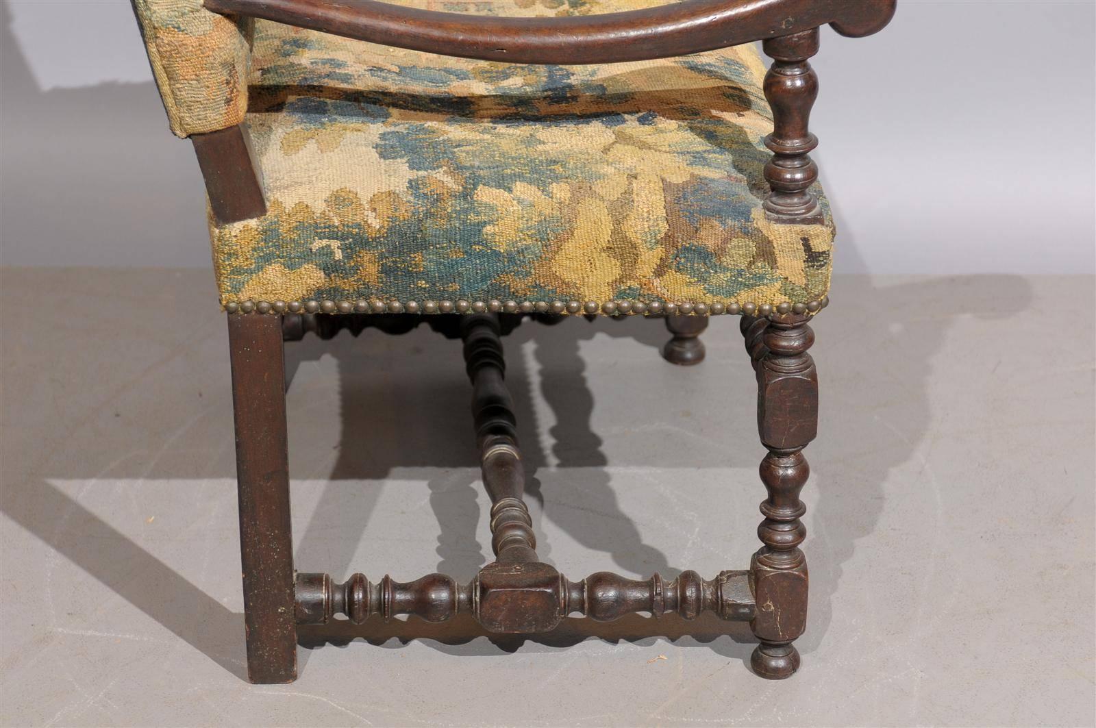 18th Century French Louis XIII Style Walnut Fauteuil with Tapestry Upholstery 5