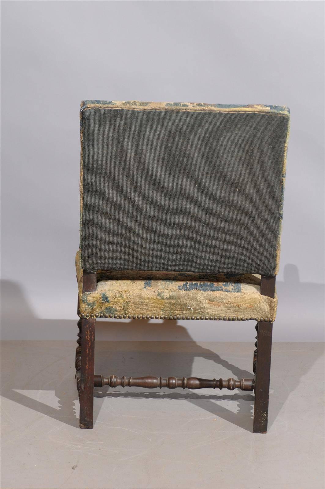 18th Century French Louis XIII Style Walnut Fauteuil with Tapestry Upholstery 4