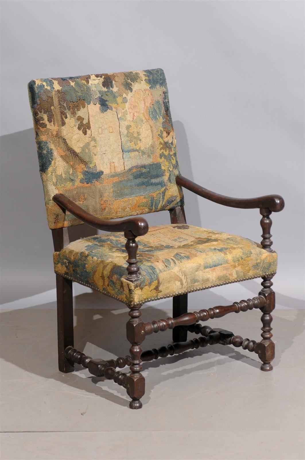 18th century French Louis XIII style walnut fauteuil with tapestry upholstery and turned legs.

William Word Fine Antiques: Atlanta's Source since 1956.