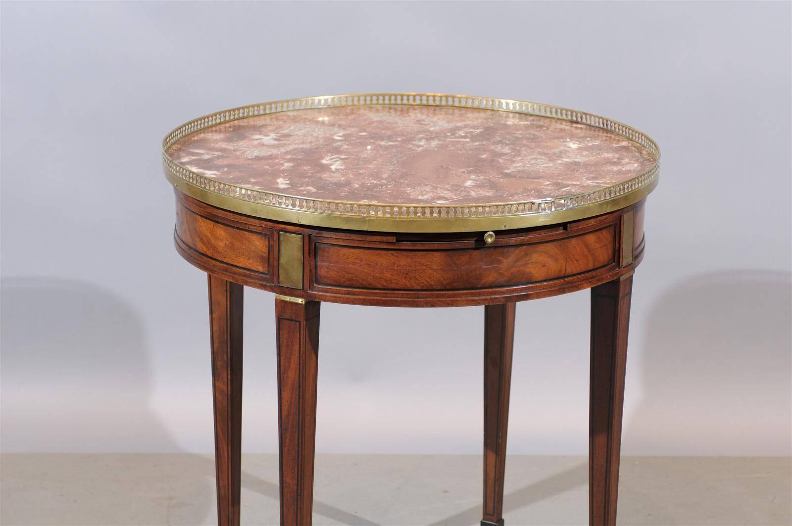 19th Century Louis XVI Style Walnut Bouillotte Table with Marble and Brass Gallery