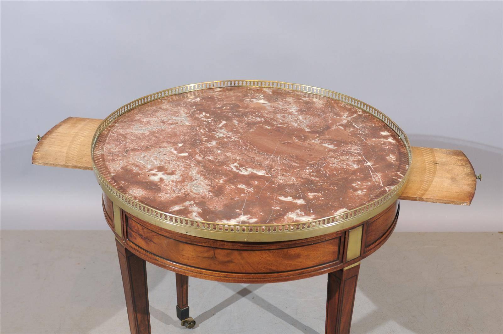 Louis XVI Style Walnut Bouillotte Table with Marble and Brass Gallery 4