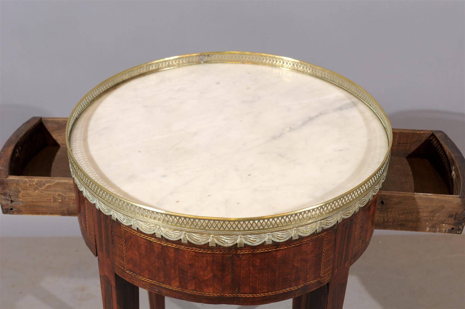 19th Century French Louis XVI Style Tulipwood Inlaid Marble Top Bouillotte Table 4