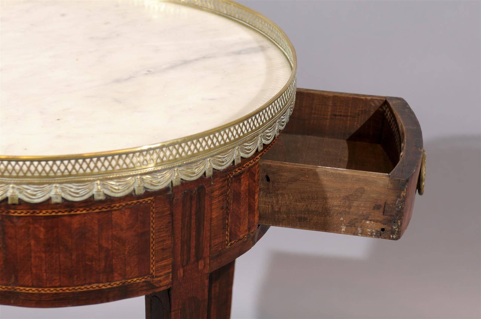19th Century French Louis XVI Style Tulipwood Inlaid Marble Top Bouillotte Table 7