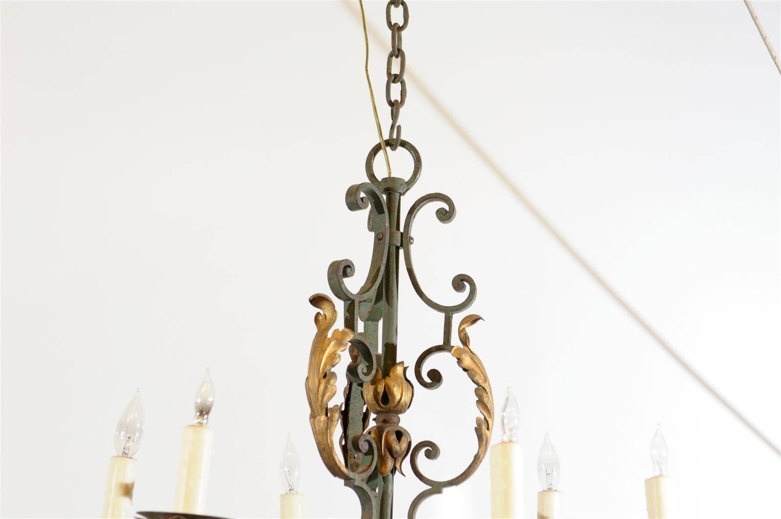 Louis XV French Painted Iron Gilt 6-Light Chandelier, 20th Century