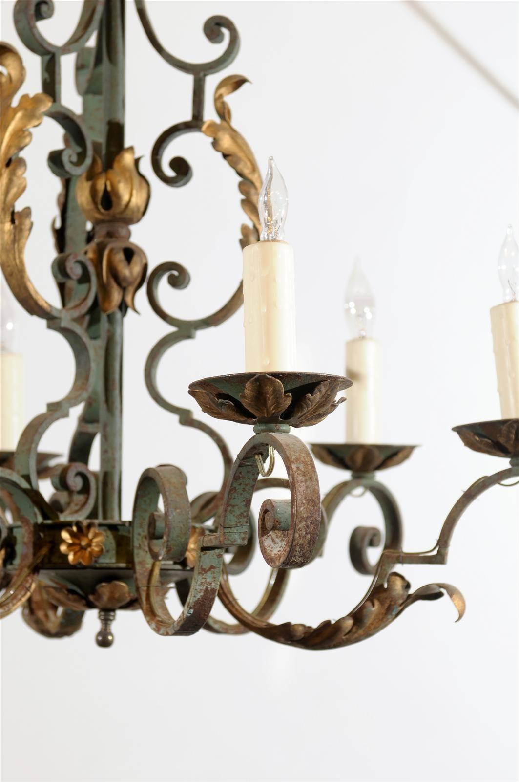 French Painted Iron Gilt 6-Light Chandelier, 20th Century 2