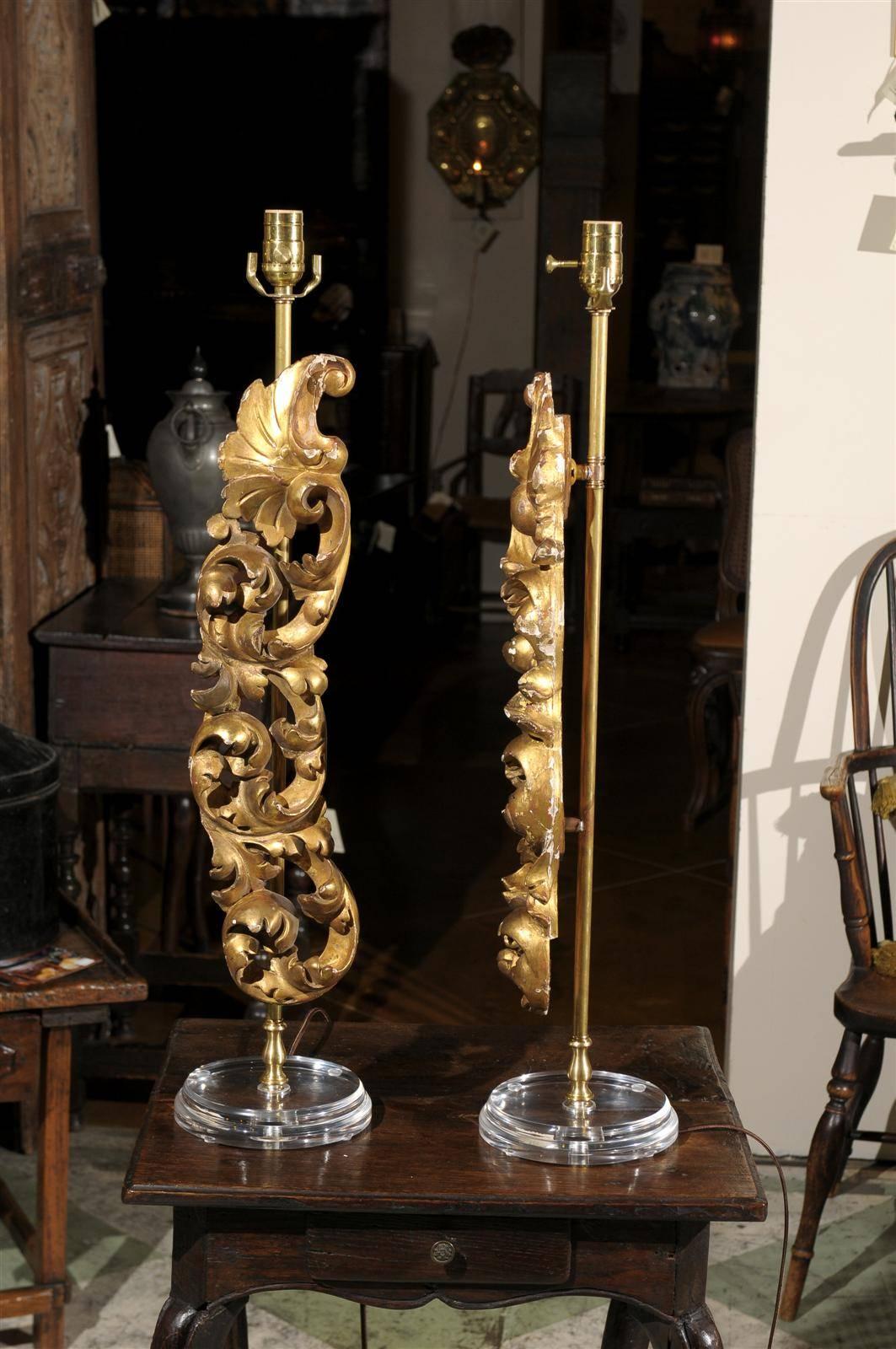 Pair of 19th Century Giltwood Architectural Carvings/Lamps 1