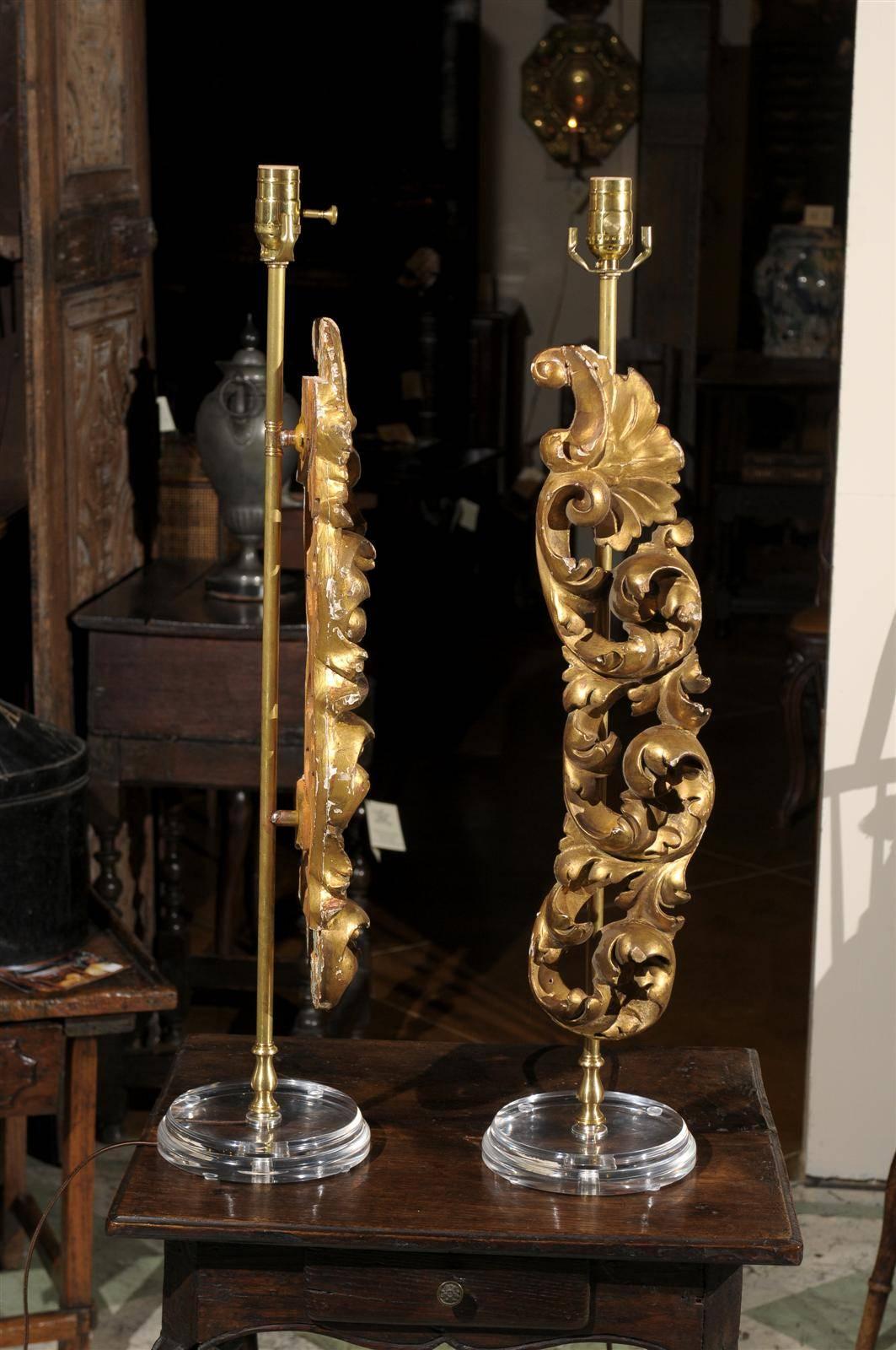 Pair of 19th Century Giltwood Architectural Carvings/Lamps 3