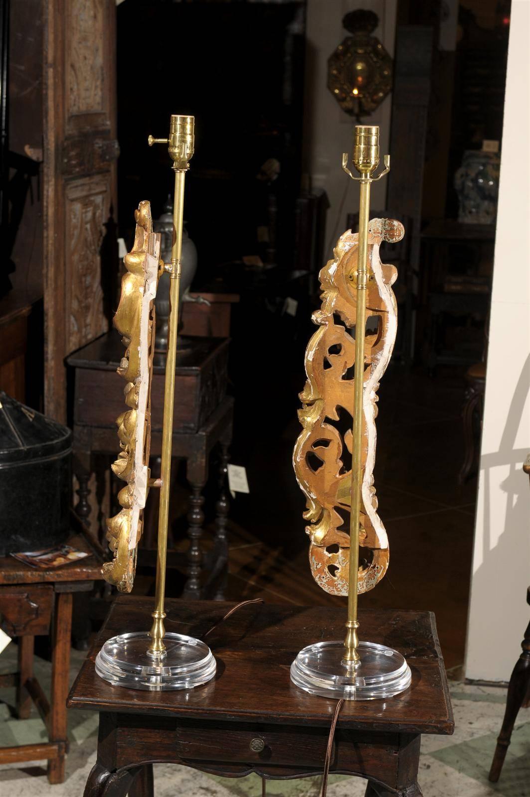 Pair of 19th Century Giltwood Architectural Carvings/Lamps In Excellent Condition In Atlanta, GA