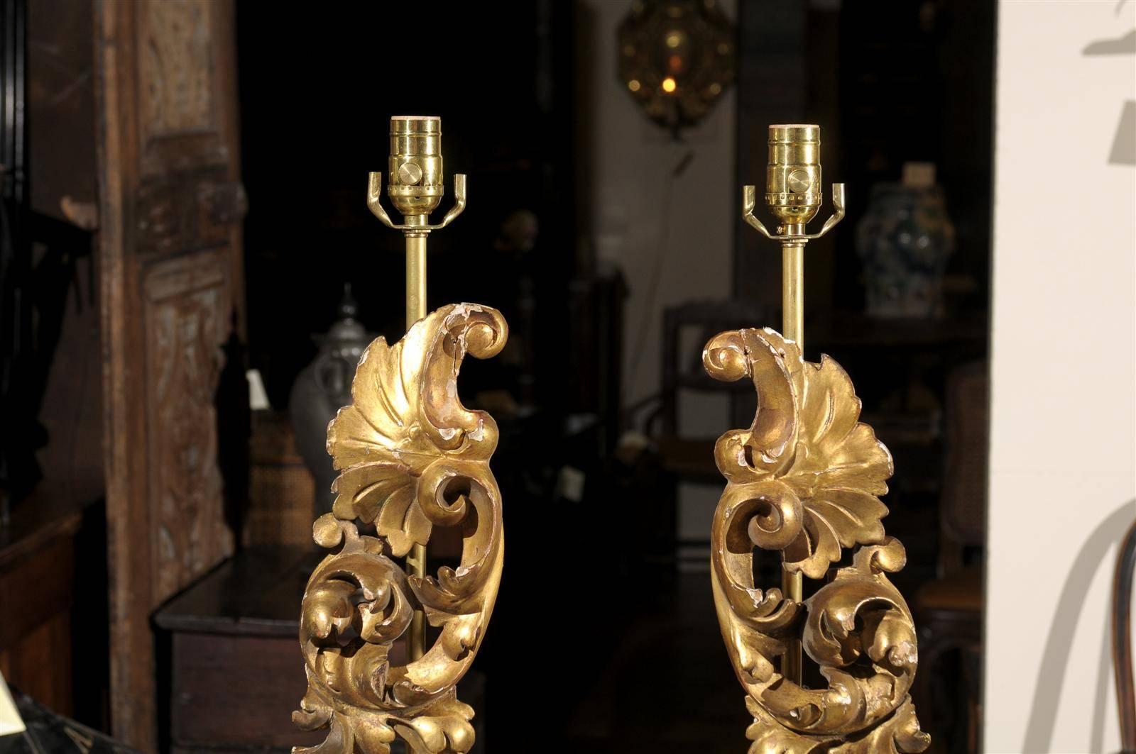 Pair of 19th Century Giltwood Architectural Carvings/Lamps 3
