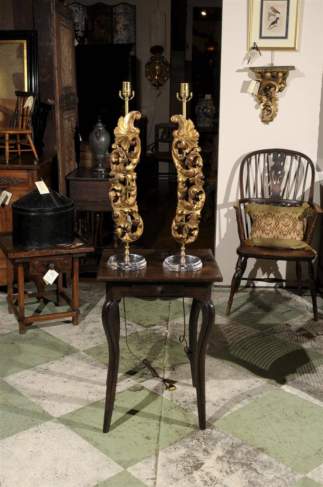 French Pair of 19th Century Giltwood Architectural Carvings/Lamps