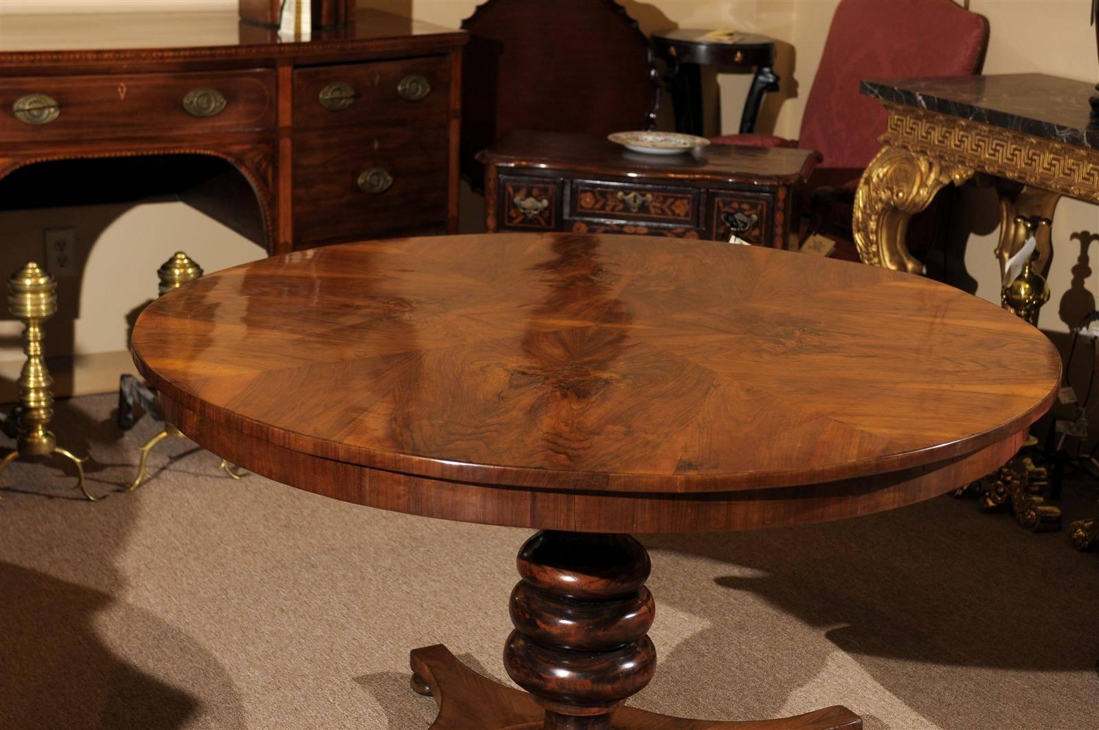 Italian 19th Century Walnut Center Table with Carved Column Base 2