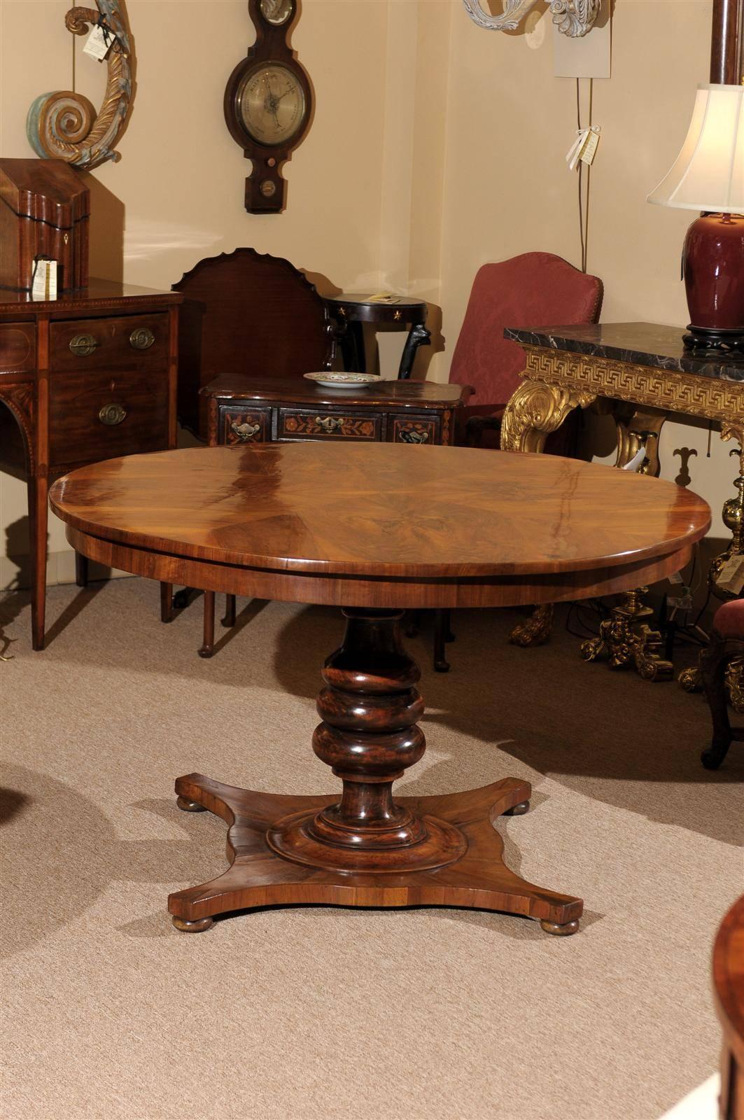 Italian 19th Century Walnut Center Table with Carved Column Base 4