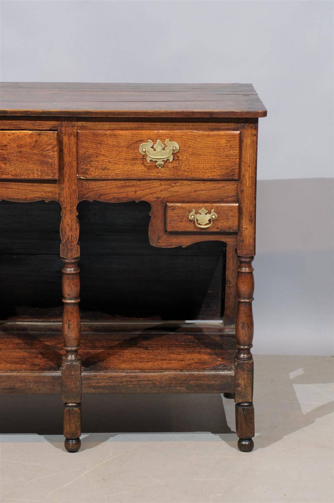 18th Century and Earlier 18th Century English Jacobean Style Oak Dresser Base with Lower Shelf & Drawers