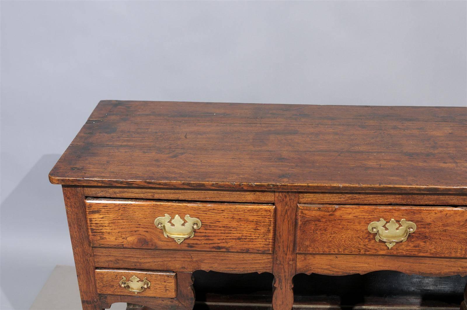 18th Century English Jacobean Style Oak Dresser Base with Lower Shelf & Drawers 6