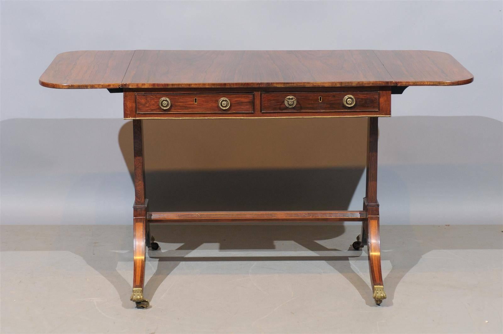 19th Century Regency Style Rosewood Drop Leaf Sofa Table with Gilt Accent In Excellent Condition In Atlanta, GA