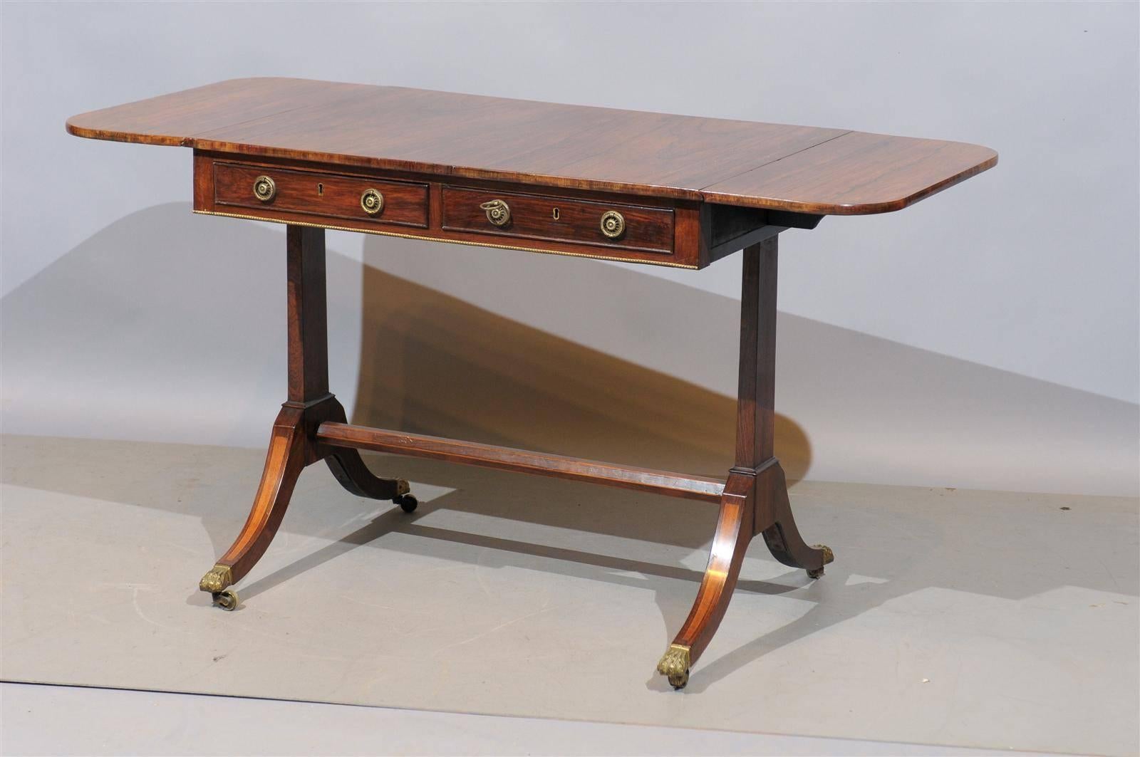 19th Century Regency Style Rosewood Drop Leaf Sofa Table with Gilt Accent 4