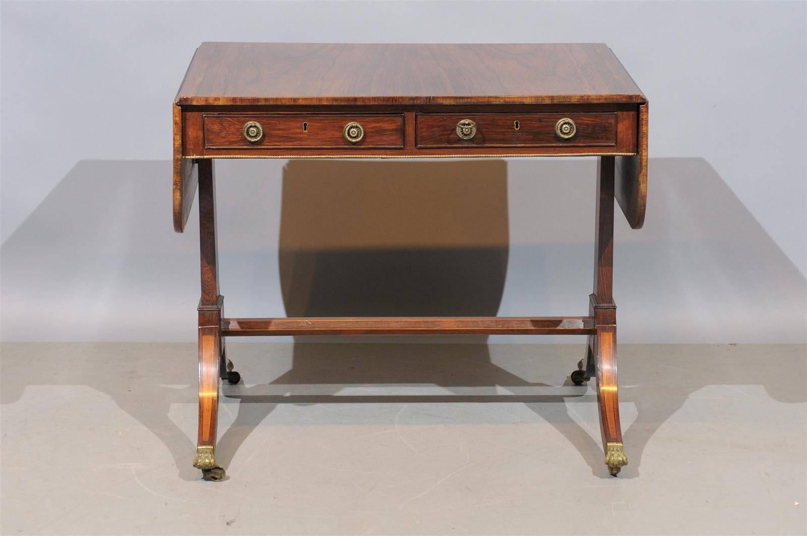 19th Century Regency Style Rosewood Drop Leaf Sofa Table with Gilt Accent 1