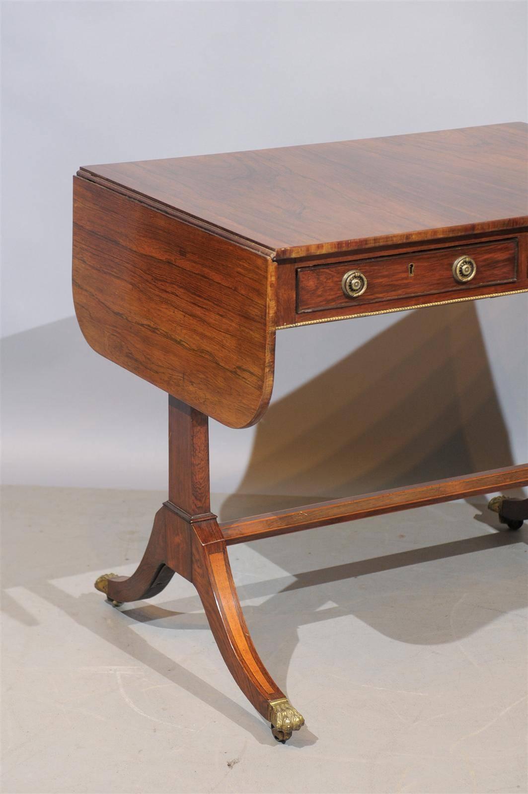 19th Century Regency Style Rosewood Drop Leaf Sofa Table with Gilt Accent 3