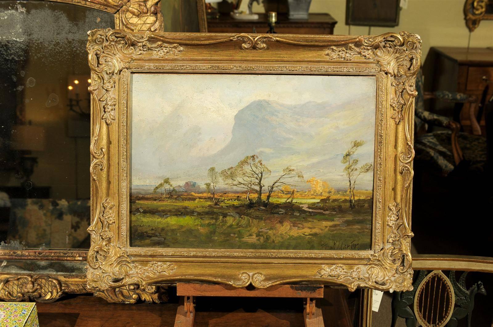Oil on board landscape painting signed lower left by Frank T. Carter "Borrowdale Valley"; British artist 1853-1934.