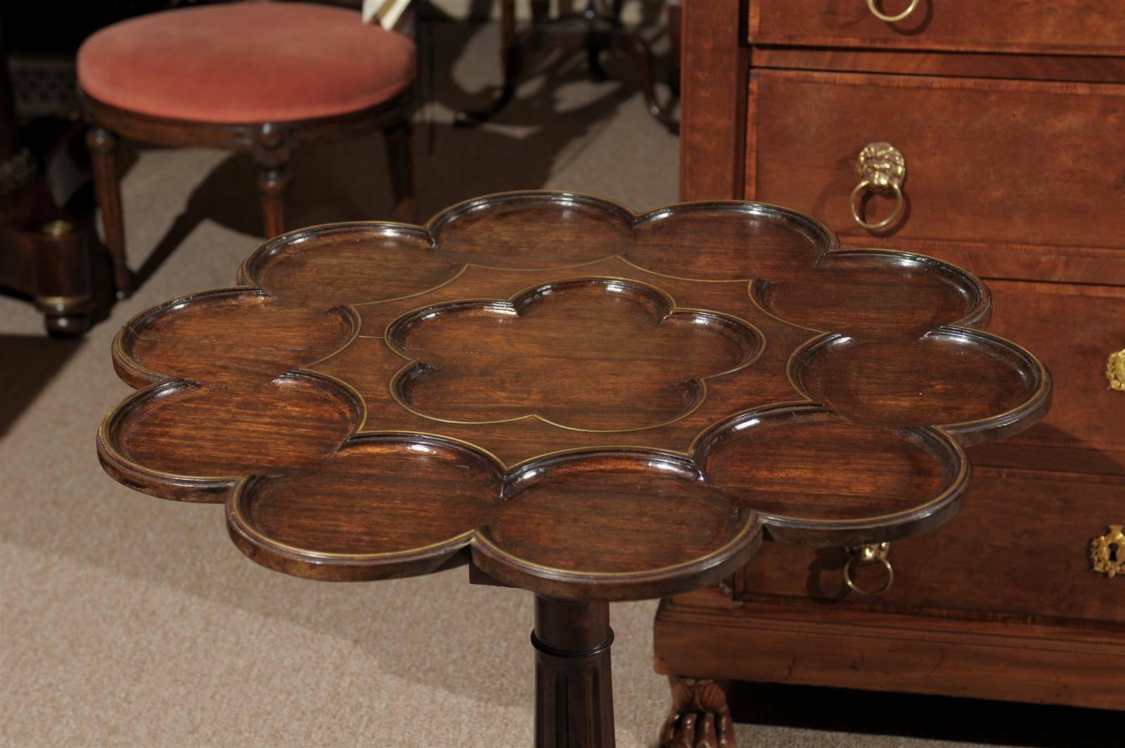 Manx Rosewood Tilt-Top Table with Carved Recesses and Brass Inlay, circa 1890 2