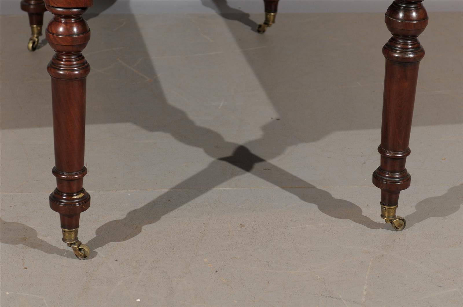 19th Century English Writing Table with Brown Leather Top and Turned Legs 6