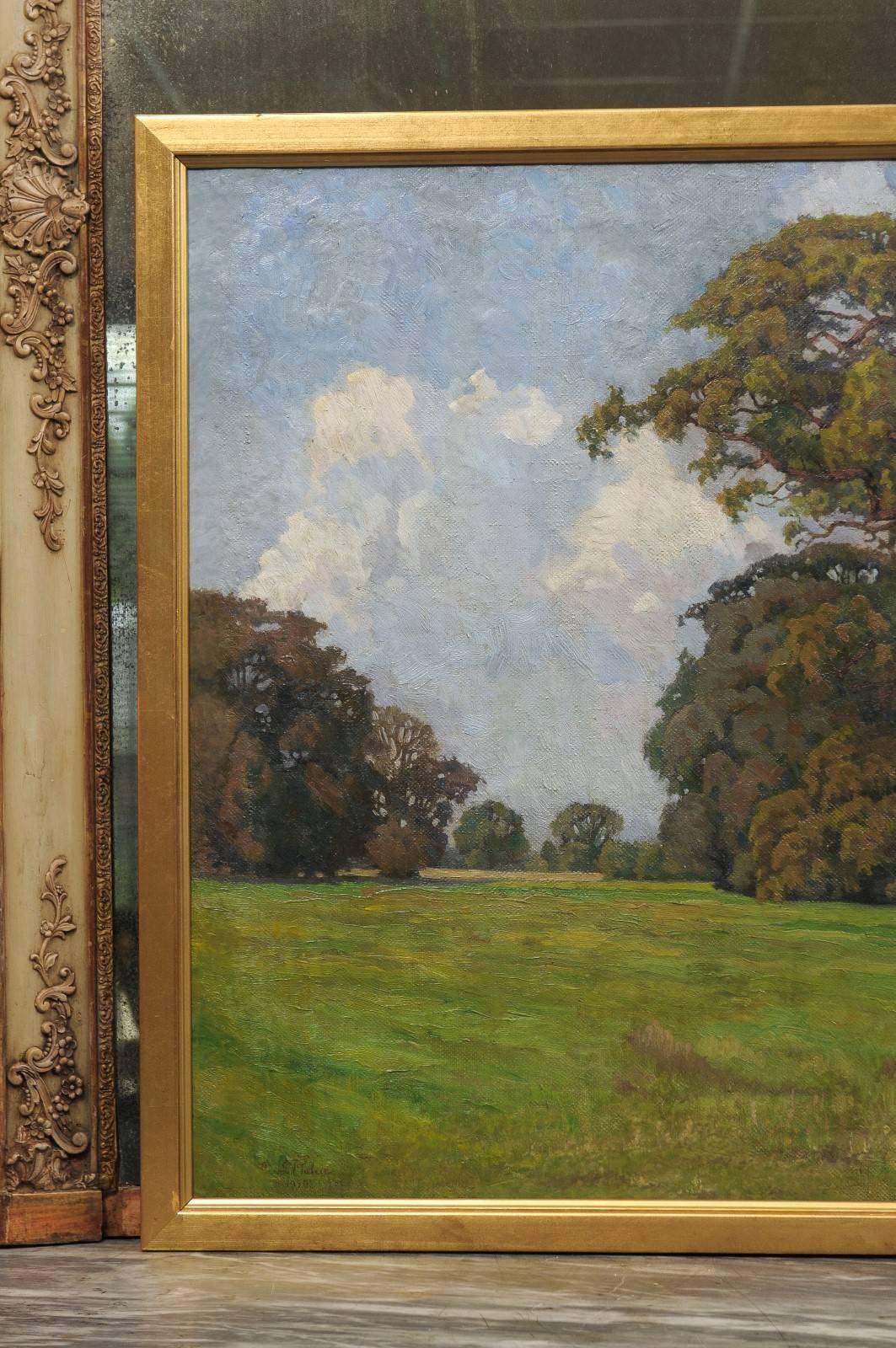 Gilt Framed Oil on Canvas Landscape Painting Signed and Dated 