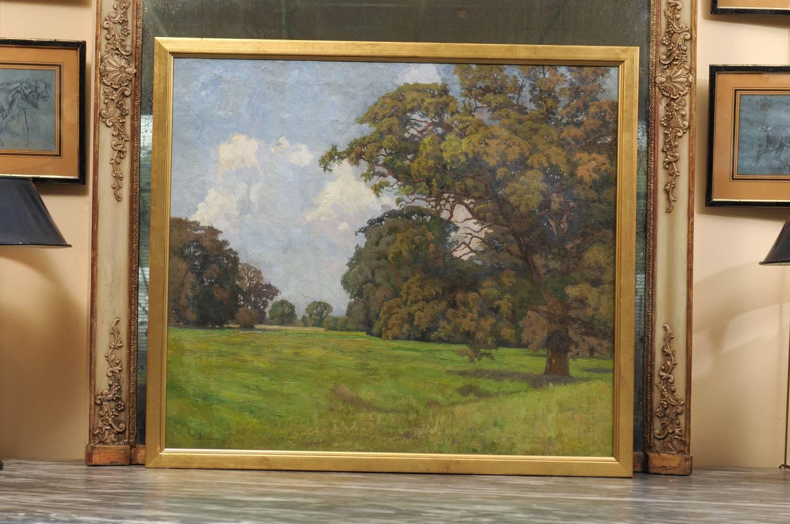 Gilt framed oil on canvas landscape painting, signed and dated lower left, 