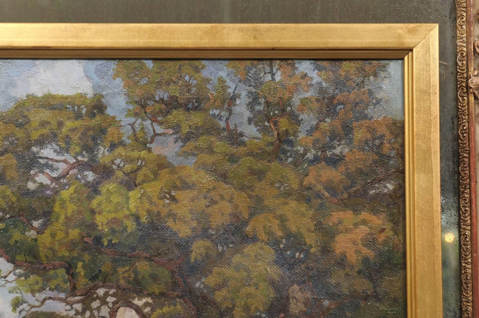 Gilt Framed Oil on Canvas Landscape Painting Signed and Dated 