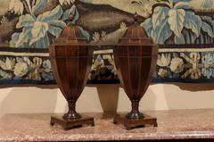 Pair of Large Urn Knife Boxes in Mahogany with Inlay, circa 1890