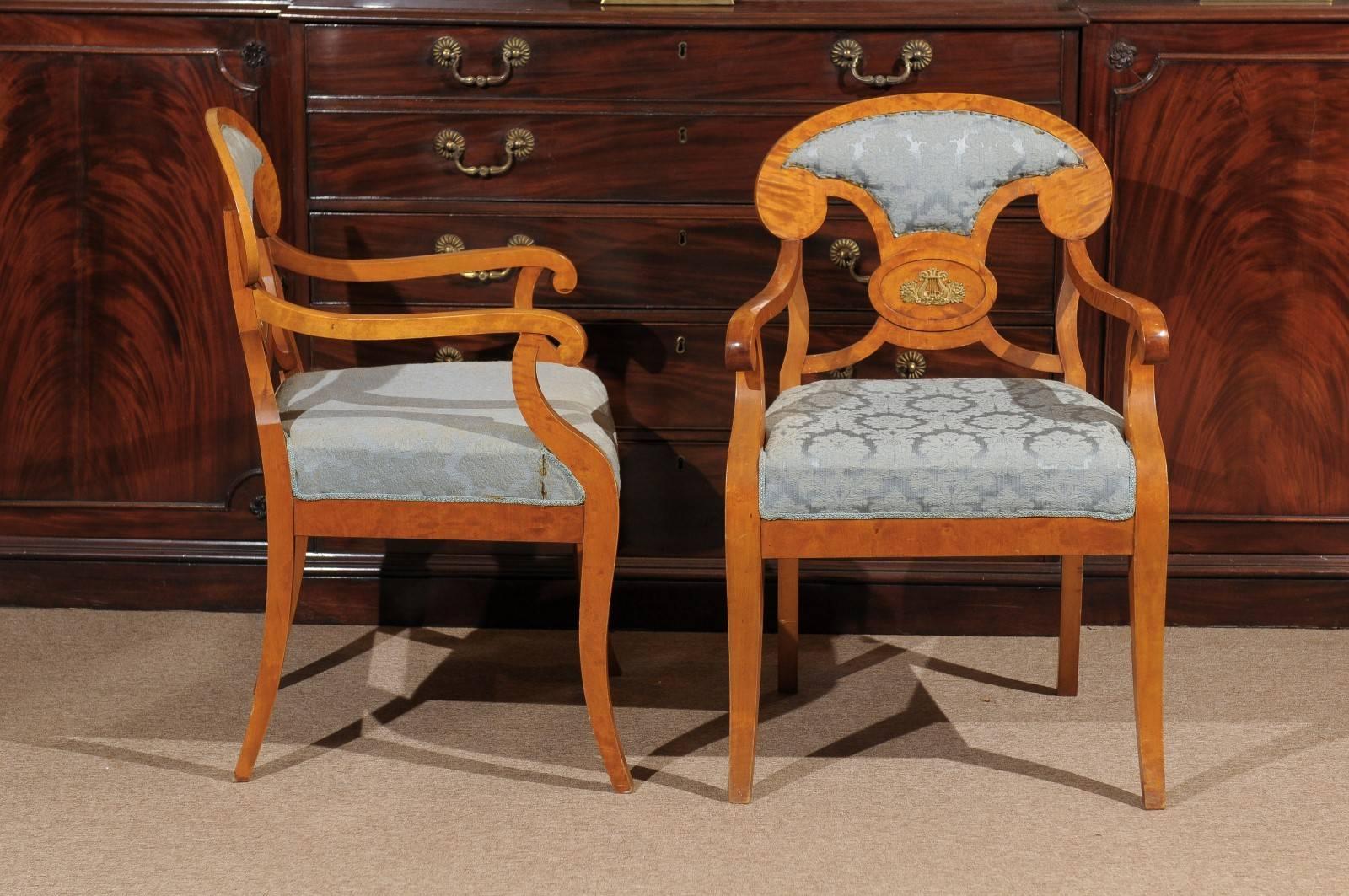 Pair of Biedermeier Style Armchairs in Maple, First Quarter of the 20th Century 1