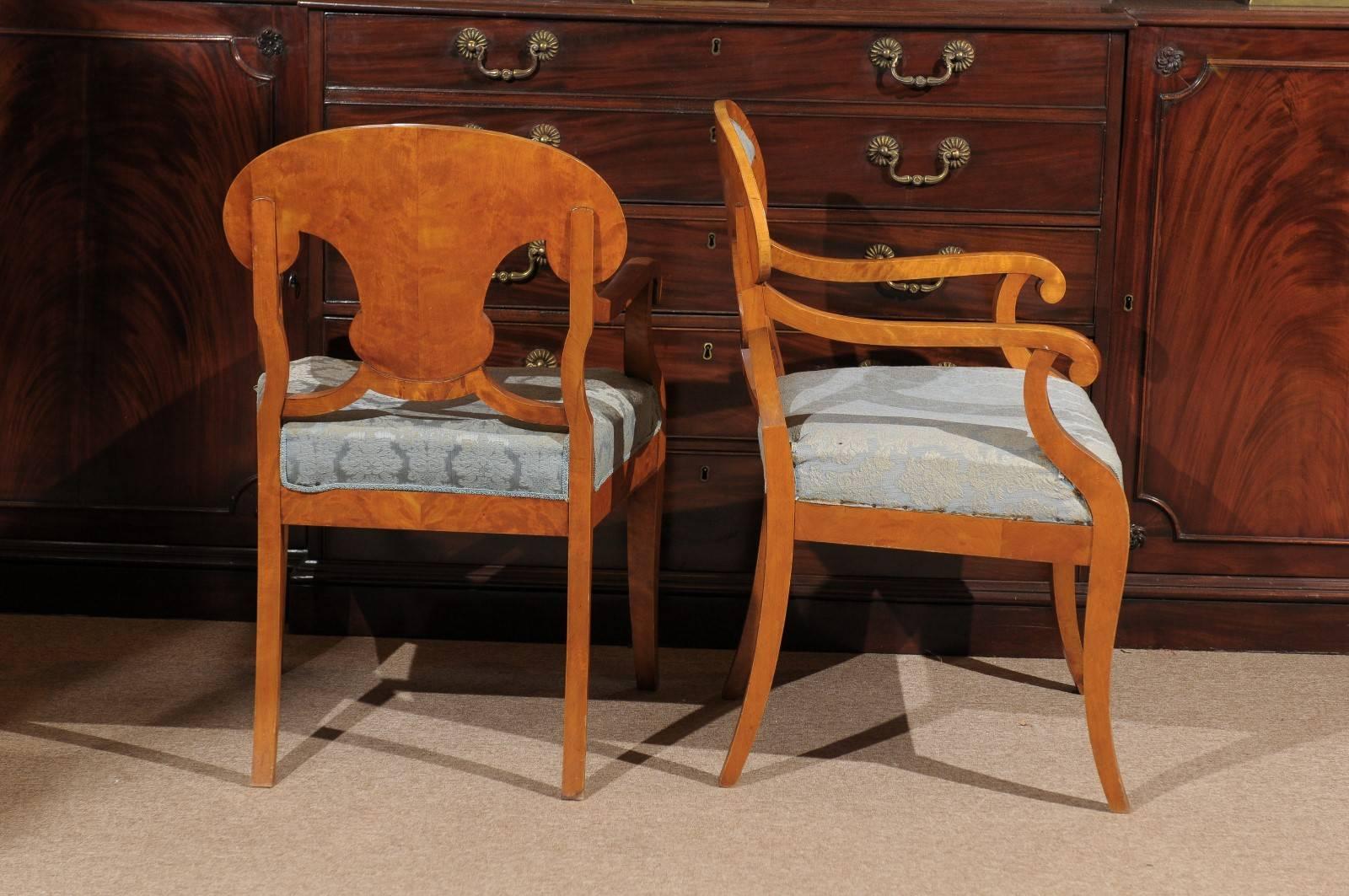 Pair of Biedermeier Style Armchairs in Maple, First Quarter of the 20th Century 4