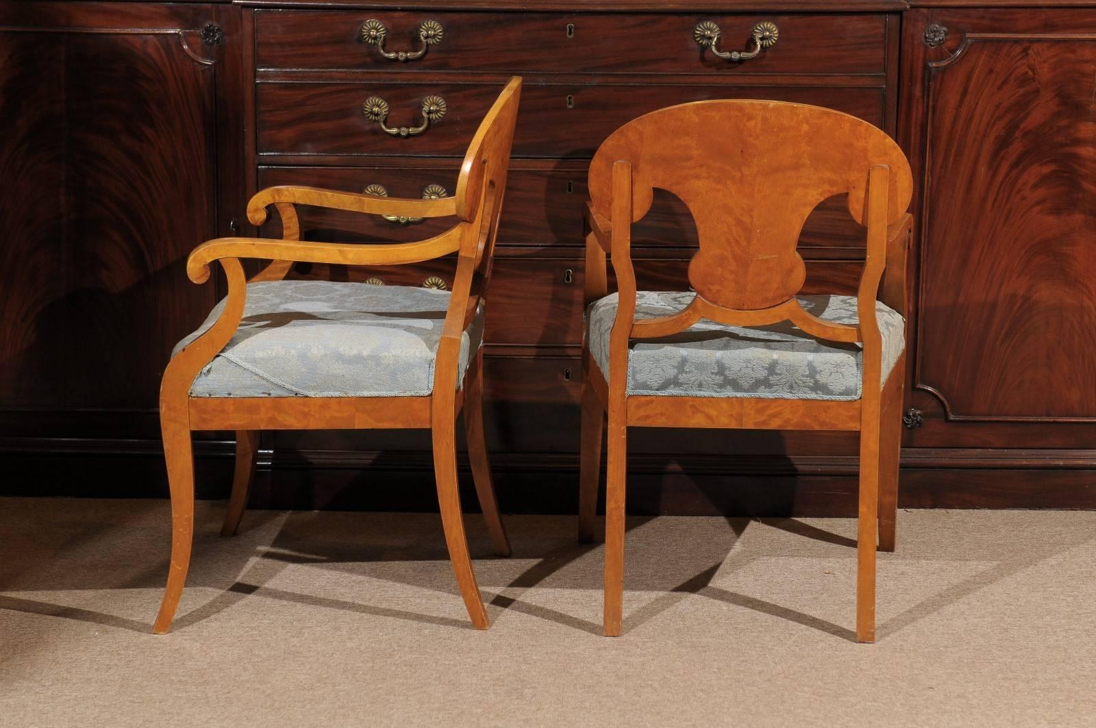 Pair of Biedermeier Style Armchairs in Maple, First Quarter of the 20th Century 3
