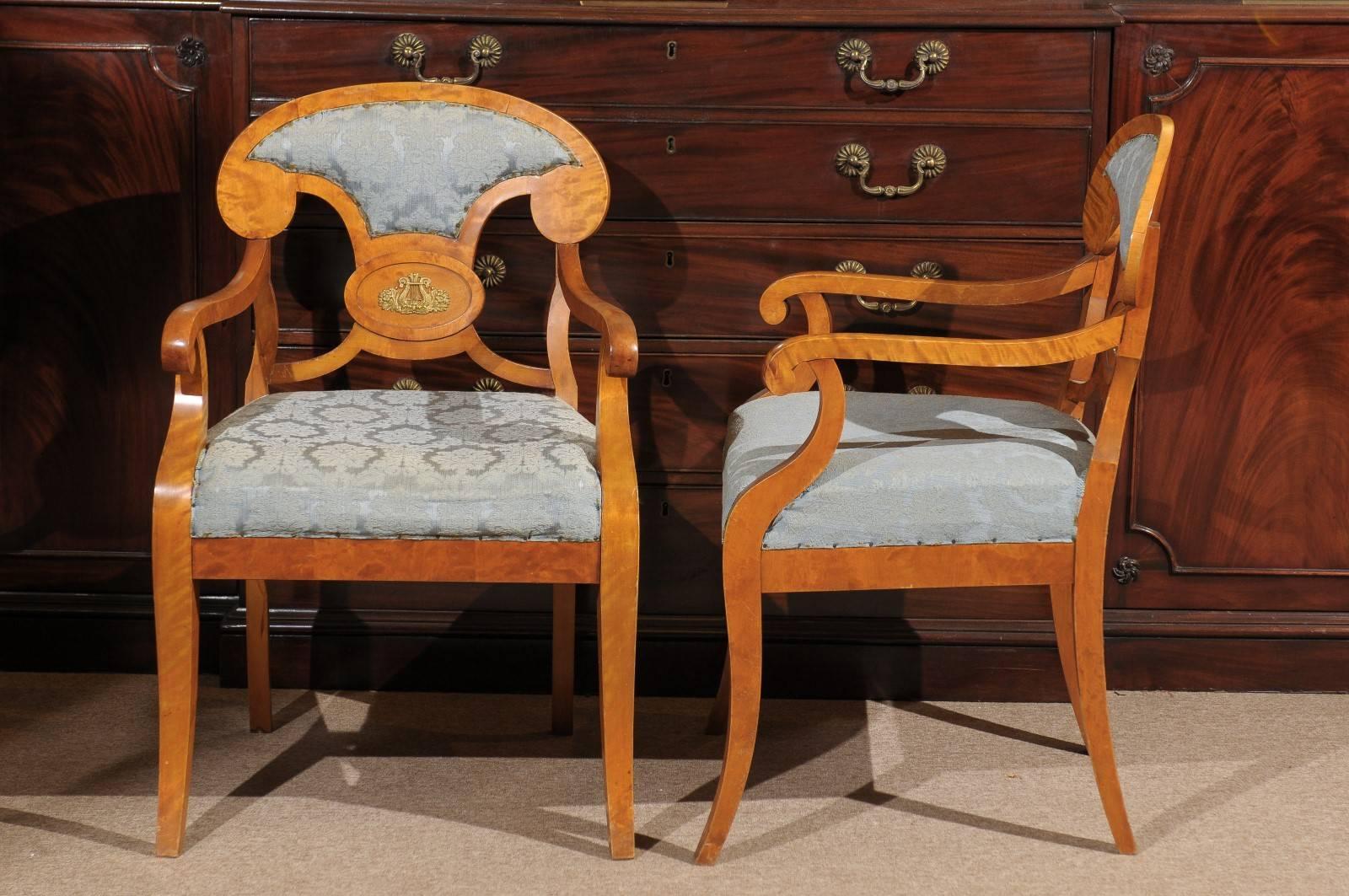 Pair of Biedermeier Style Armchairs in Maple, First Quarter of the 20th Century 2