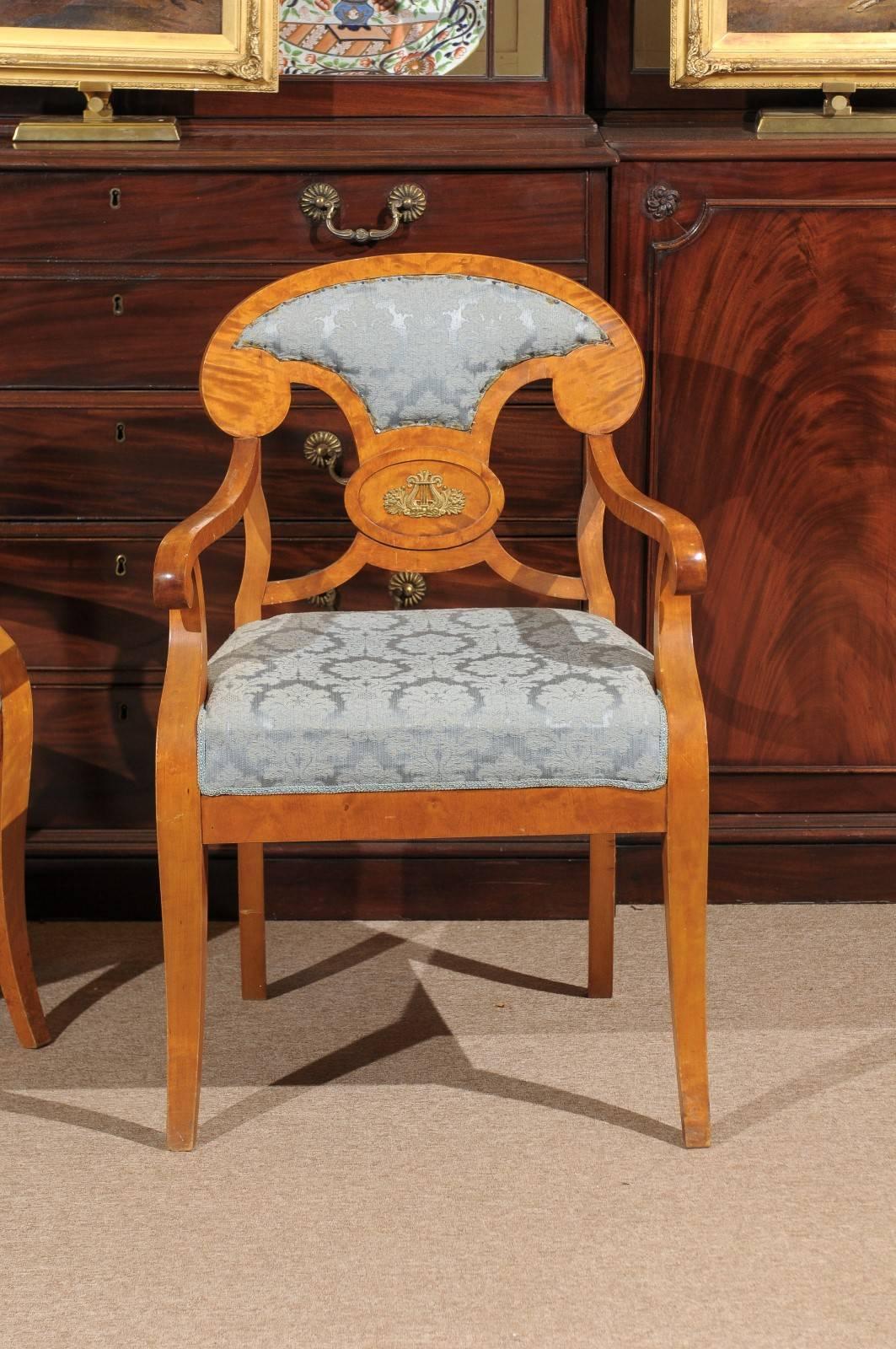 Pair of Biedermeier Style Armchairs in Maple, First Quarter of the 20th Century 5