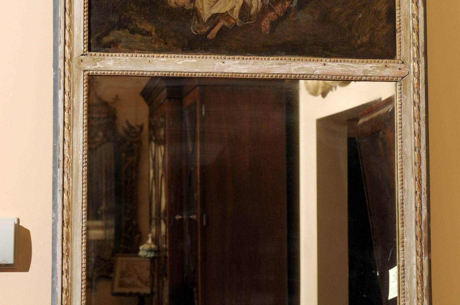 Early 19th Century French Trumeau Mirror with Oil on Canvas Painting 1