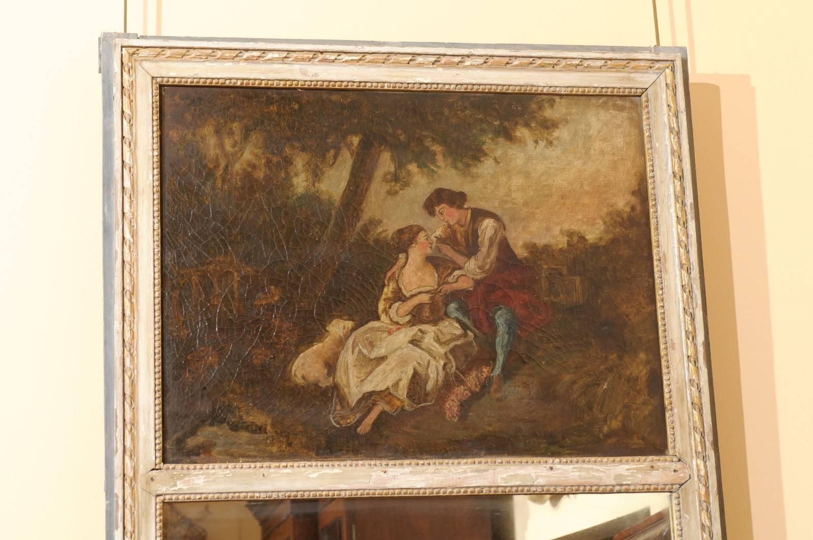 Early 19th Century French Trumeau Mirror with Oil on Canvas Painting 4