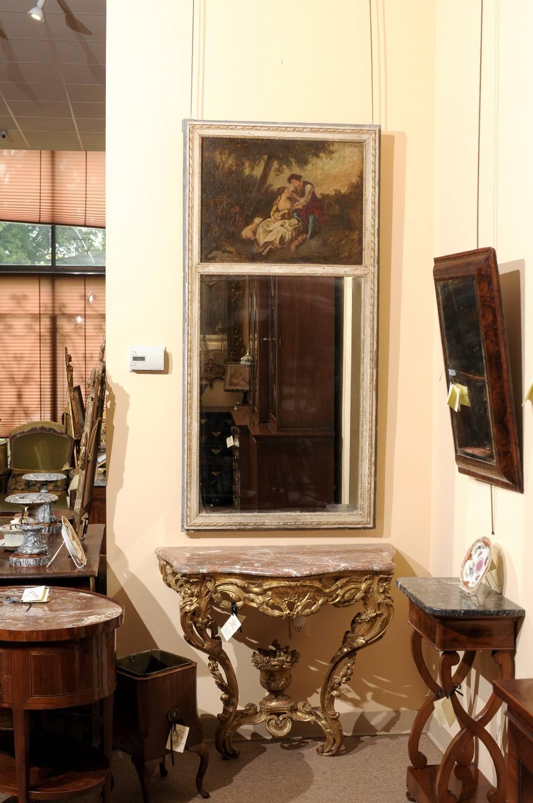 Early 19th Century French Trumeau Mirror with Oil on Canvas Painting In Excellent Condition In Atlanta, GA