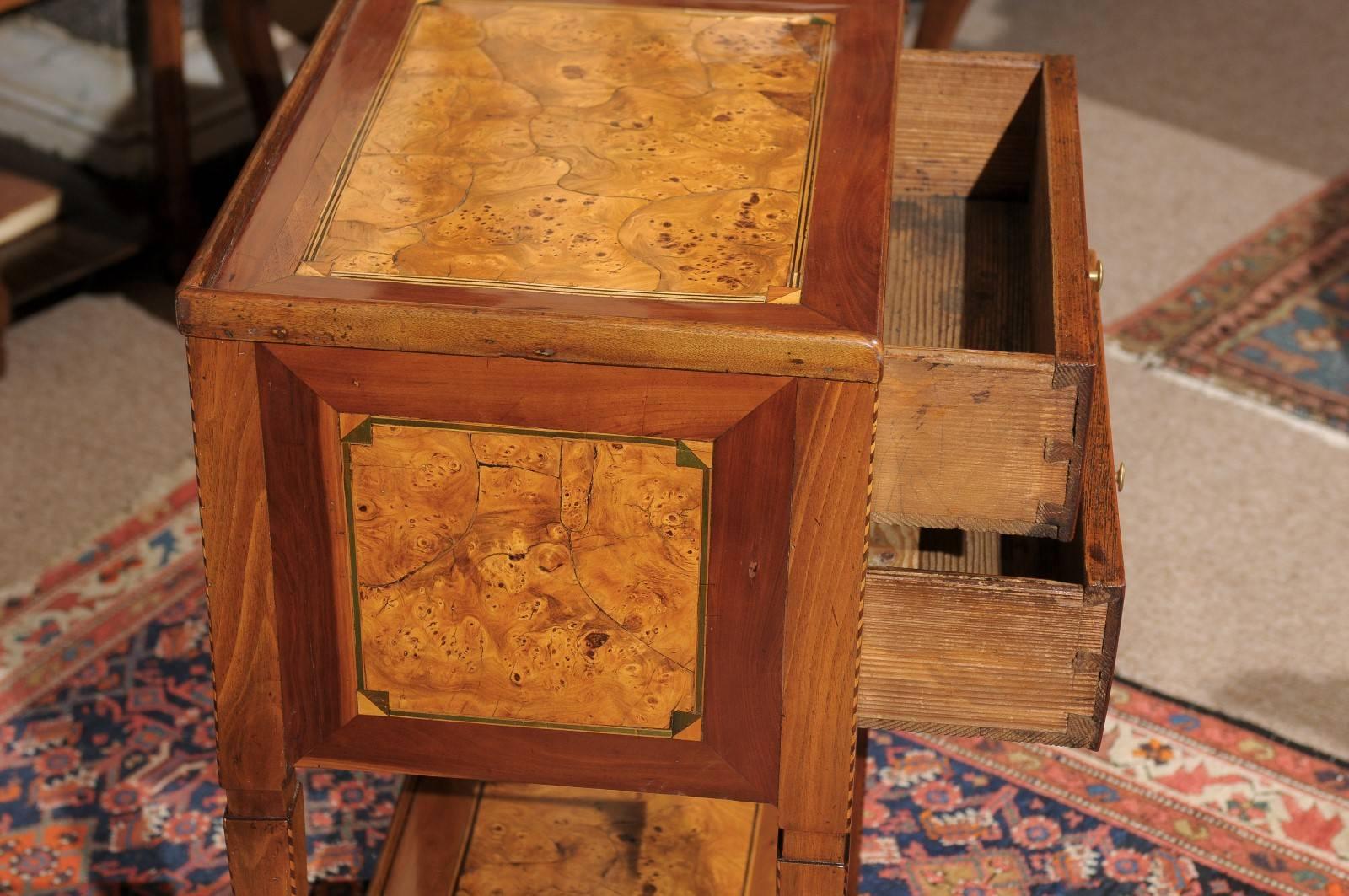 Late 18th Century French Two-Drawer Table in Burled Yew, Walnut and Fruitwood 5