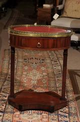 19th Century French Empire Mahogany Oval Table with Marble Top and Gallery