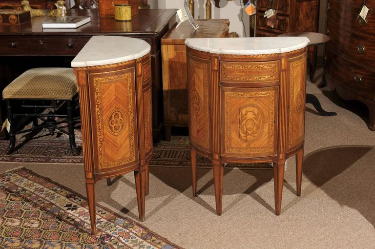 Pair of Neoclassical Style Italian Inlaid Demilunes with 