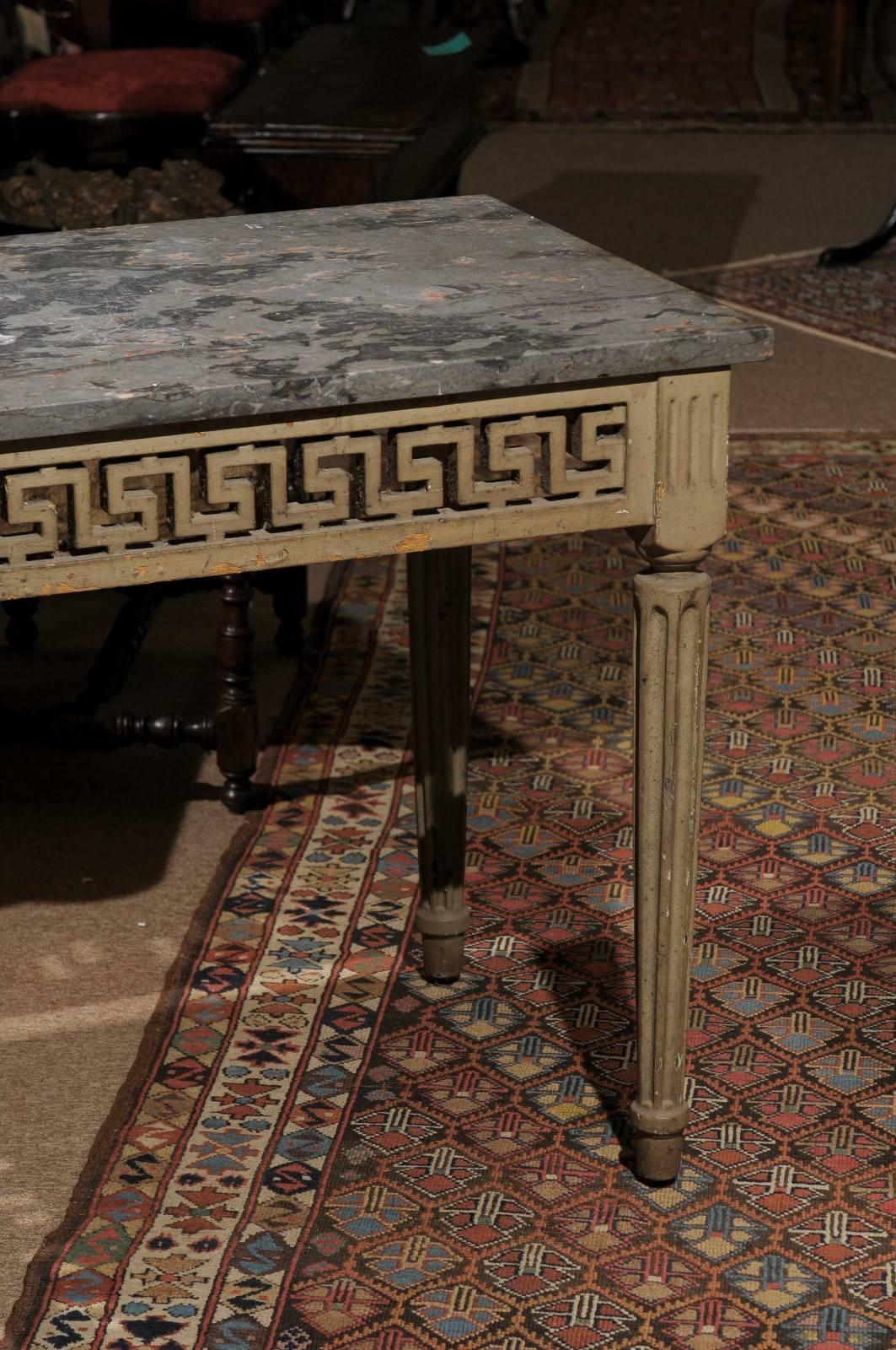 Late 18th Century Louis XVI Painted Console with Pierced Greek Key Frieze In Excellent Condition In Atlanta, GA