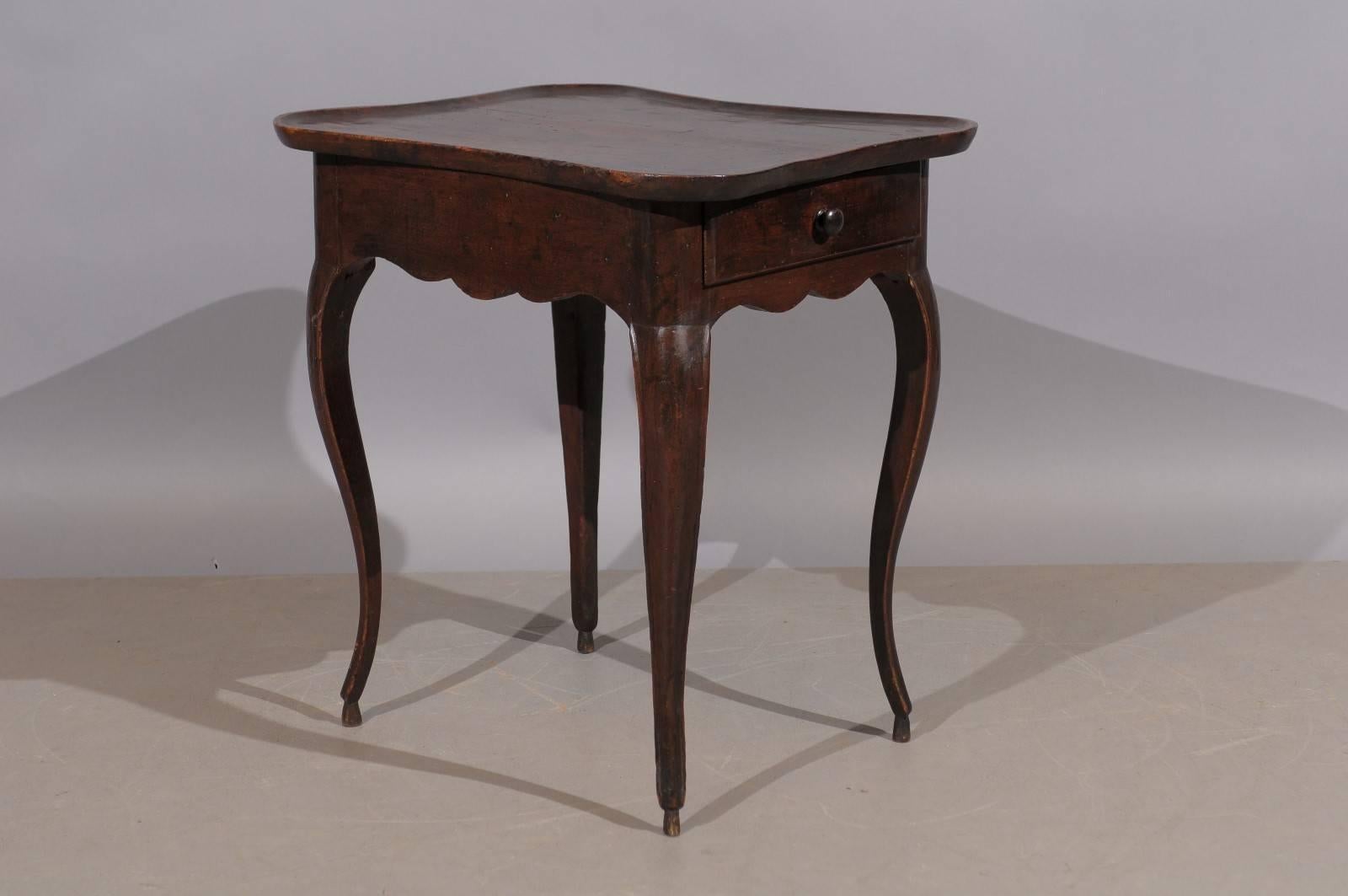 18th Century and Earlier 18th Century French Walnut Table with Shaped Dish Top and Drawer