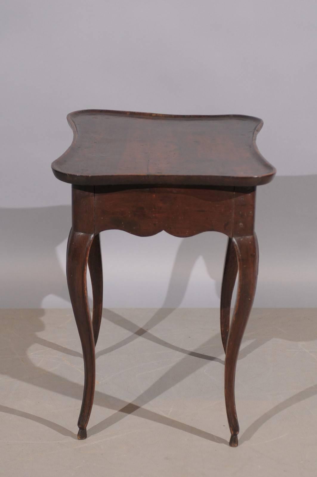 18th Century French Walnut Table with Shaped Dish Top and Drawer 1