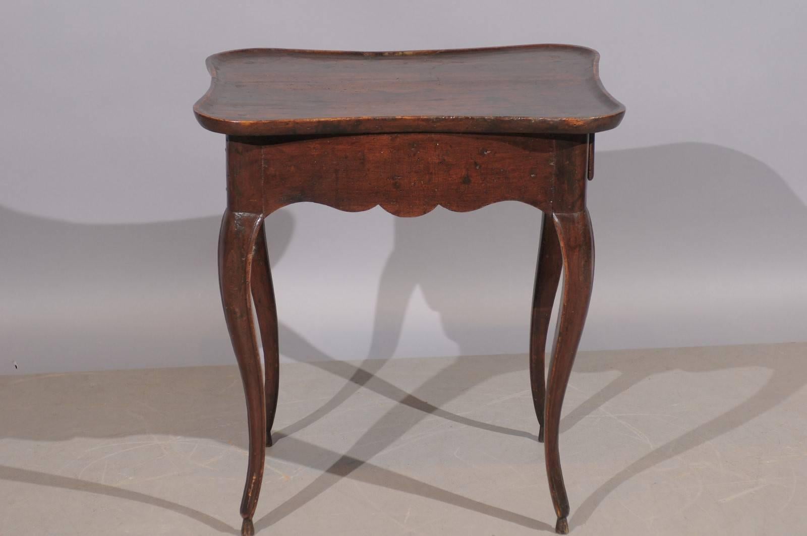 18th Century French Walnut Table with Shaped Dish Top and Drawer 3