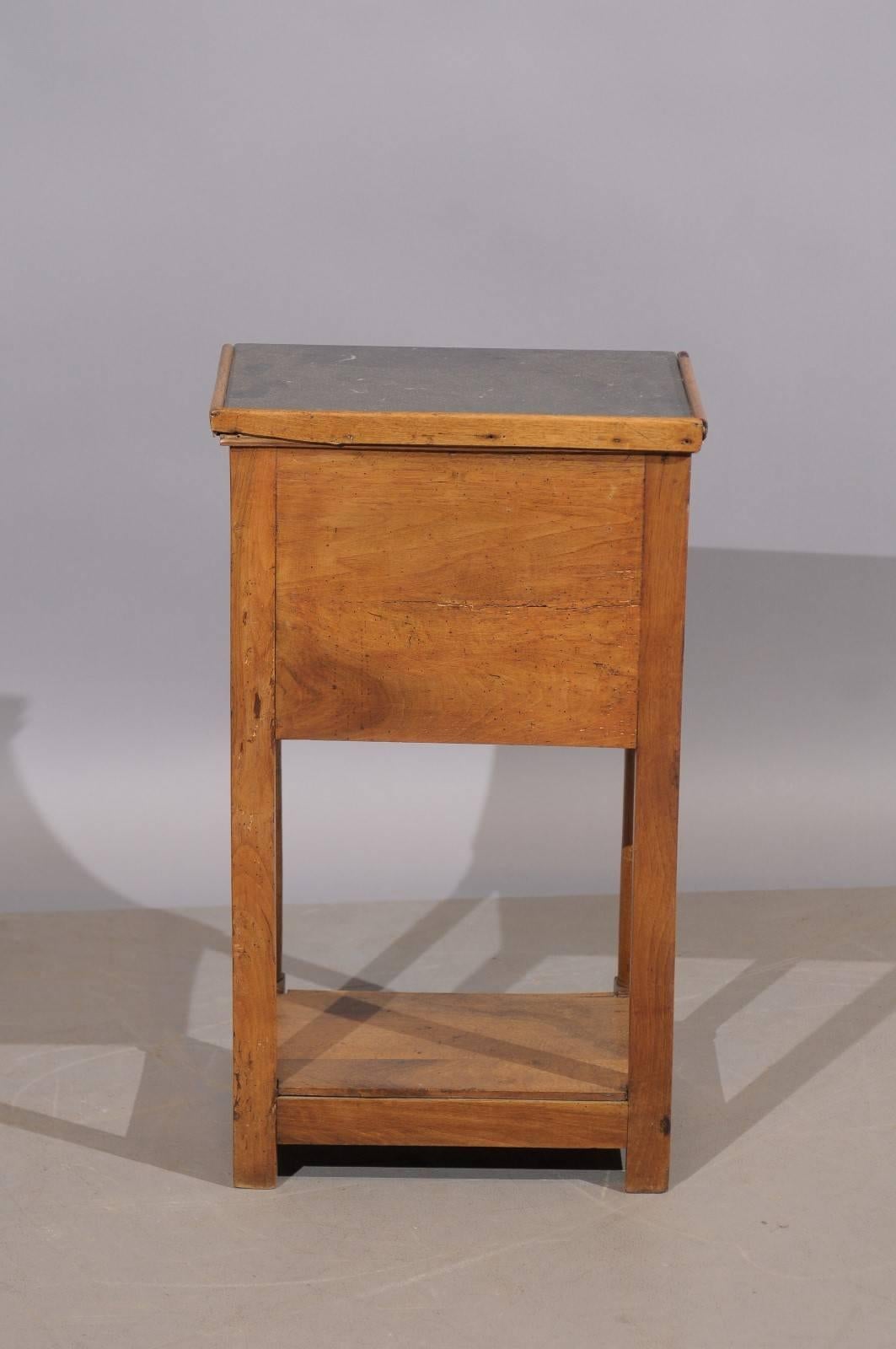 Directoire Walnut Chevet with Tambour Door and Gray Marble Top, 19th Century 2