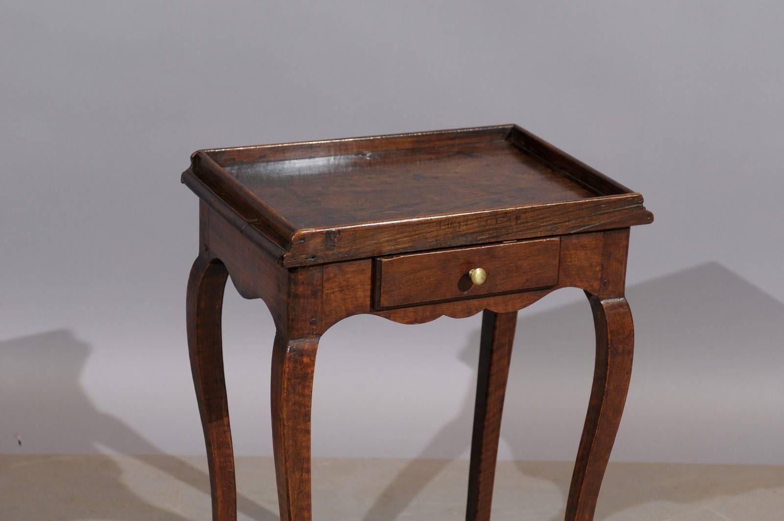 18th Century and Earlier Small 18th Century French Louis XV Walnut Table with Tray Top and Drawer