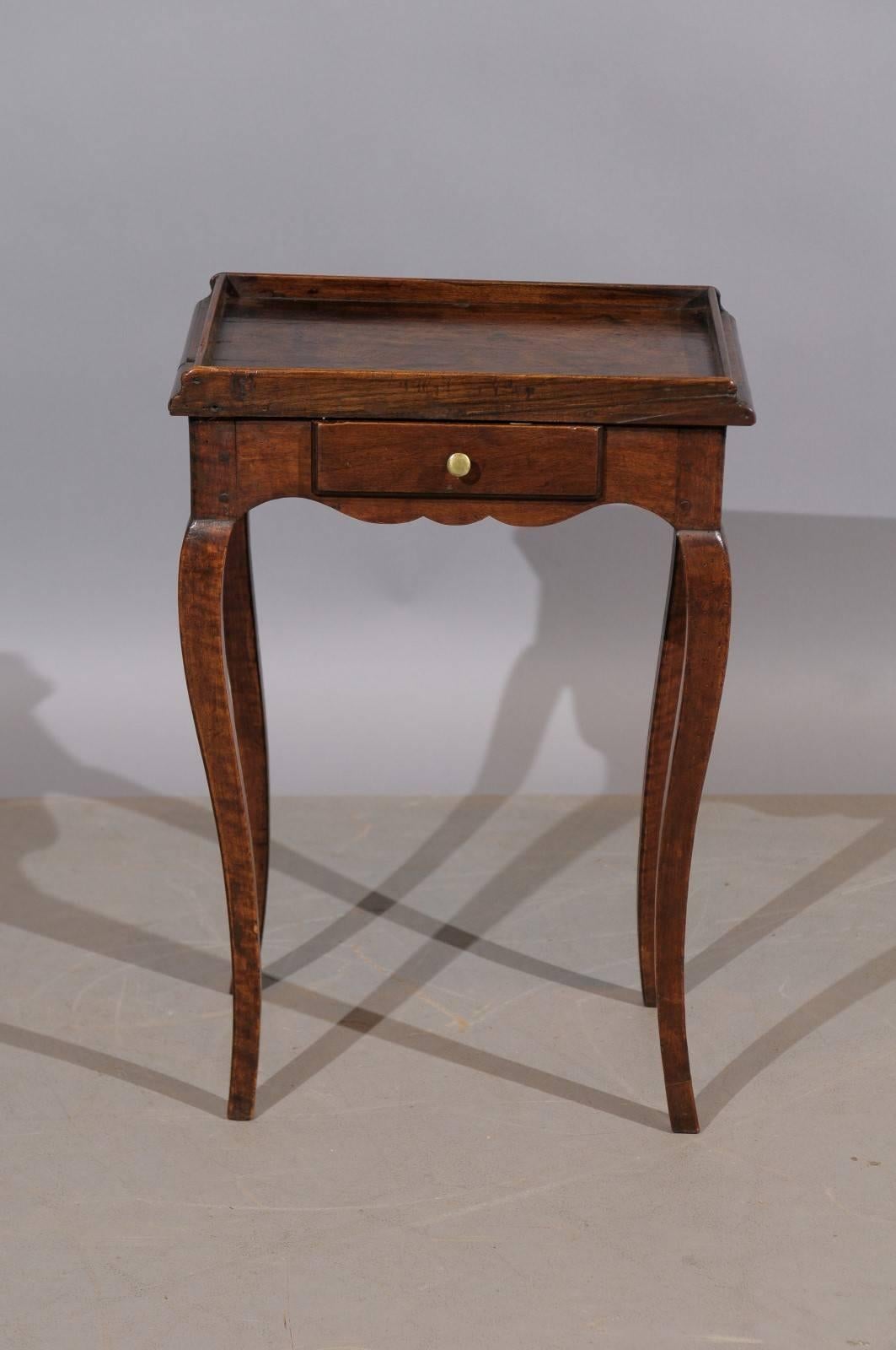 Small 18th Century French Louis XV Walnut Table with Tray Top and Drawer 4